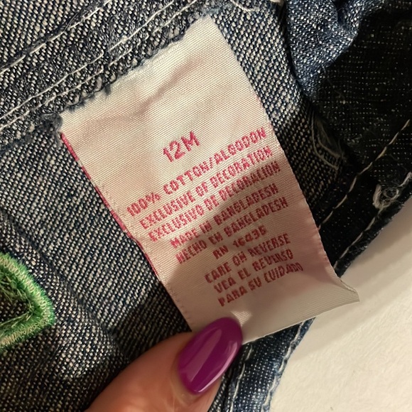 Baby girl 12 M shortalls sequins lemon appliqué / attached green check tie belt - Picture 9 of 11